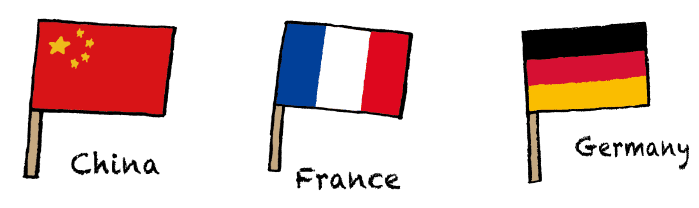 フランス、ドイツ、中国の旗イラスト